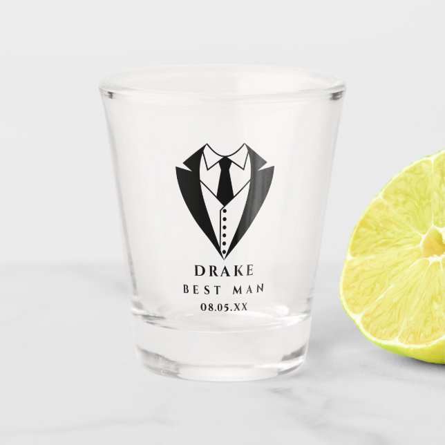 Black Tux Best Man Custom Personalized Shot Glass (Front)
