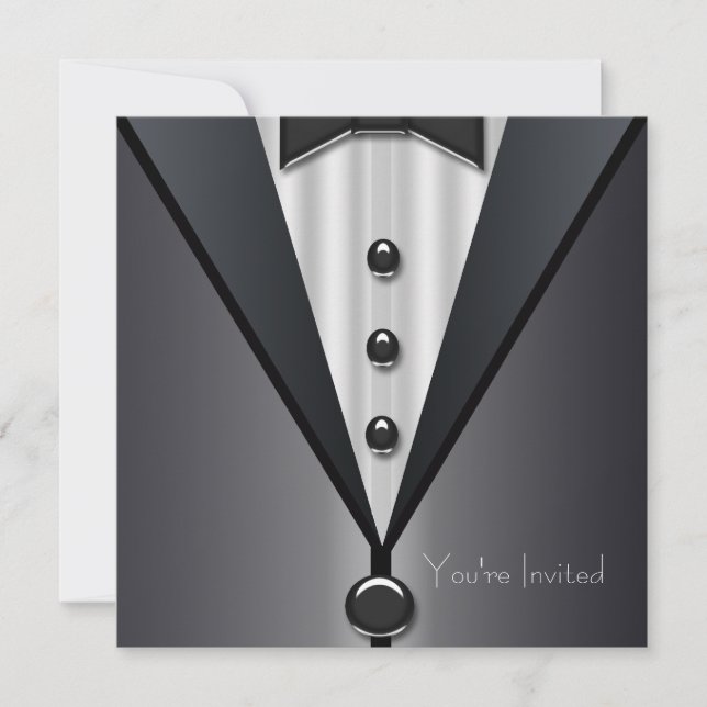 Black Tuxedo Black Dress Party Invitation (Front)