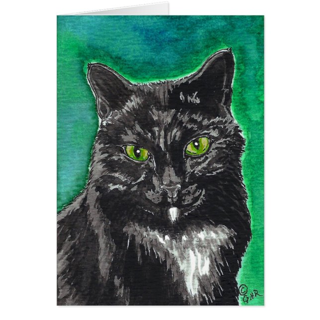 Black Tuxedo Cat Blank Card (Front)