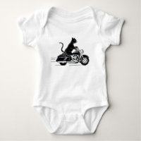 Black tuxedo cat riding a motorcycle