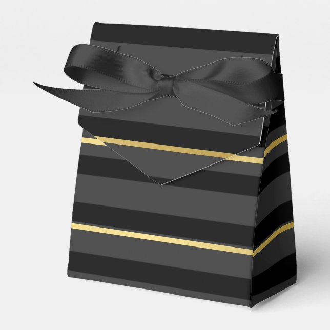 Black Tuxedo Charcoal Grey Wide Stripe Gold Formal Favor Box (Front Side)
