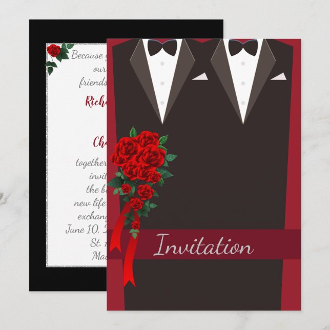 Black Tuxedo Gay Faire-part de mariage (Devant / Derrière)