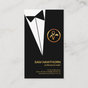 Black Tuxedo Gold Butler Boutonniere Button Business Card