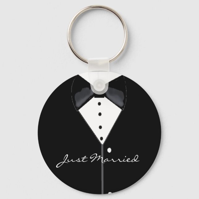 Black Tuxedo Just Married Keychain (Front)