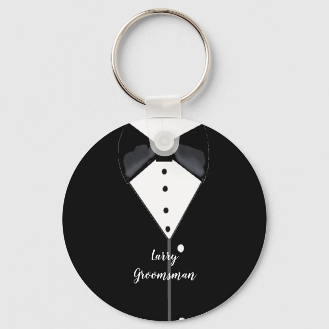 Black Tuxedo Personalized Groomsman Keychain (Front)