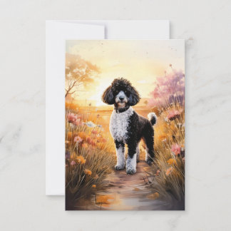 Black Tuxedo Poodle on a Path Note Card
