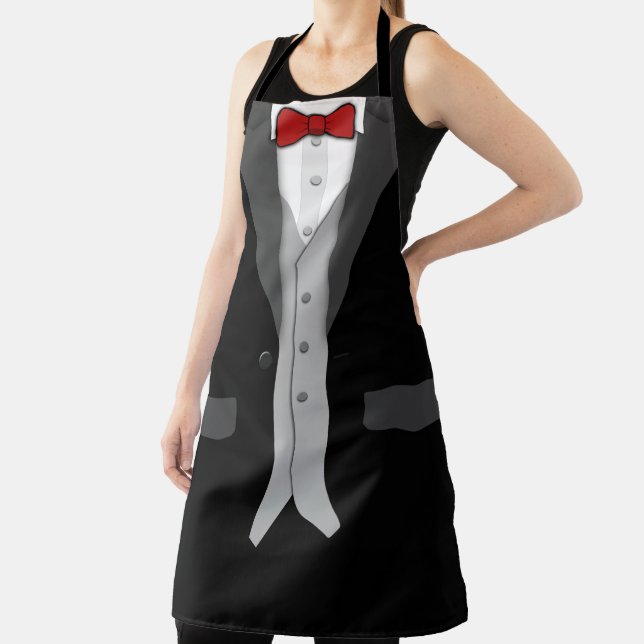 Black Tuxedo Red Bow Tie and Vest Apron (Insitu)