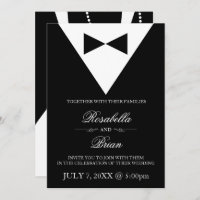 Black Tuxedo & Robe Blanche Invitations de mariage