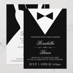 Black Tuxedo & Robe Blanche Invitations de mariage