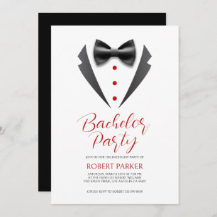 Black Tuxedo Silhouette Bachelor Party Invite 
