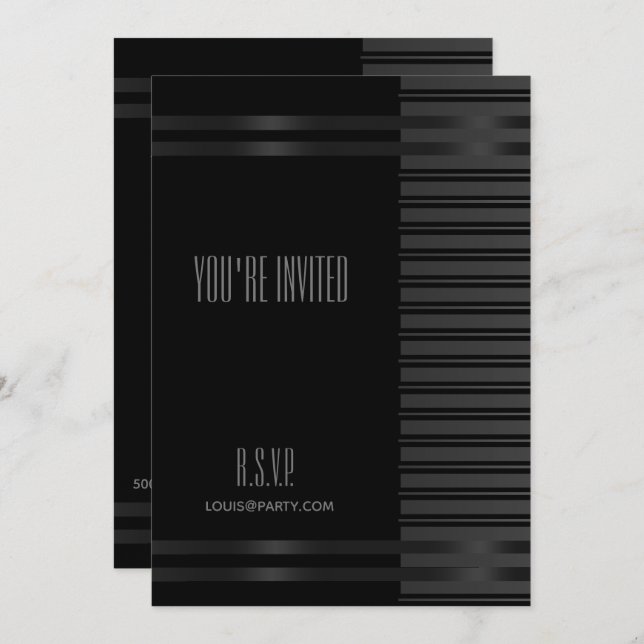 Black Tuxedo Stripe NYE Formal Elegant Invitation (Front/Back)
