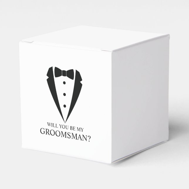 Black Tuxedo Suit Groomsman Proposal Favor Box (Front Side)