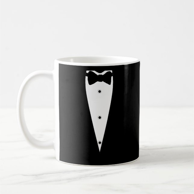 Black Tuxedo Suit Jacket With Lapel Bow-Tie Coffee Mug (Left)