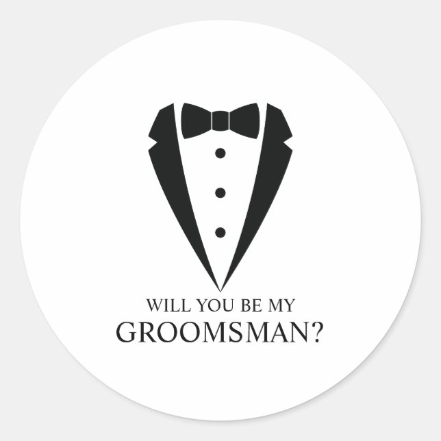 Black Tuxedo Suit Personalized Groomsman Proposal Classic Round Sticker (Front)