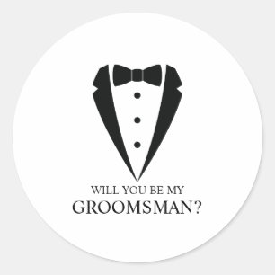 Black Tuxedo Suit Personalized Groomsman Proposal Classic Round Sticker