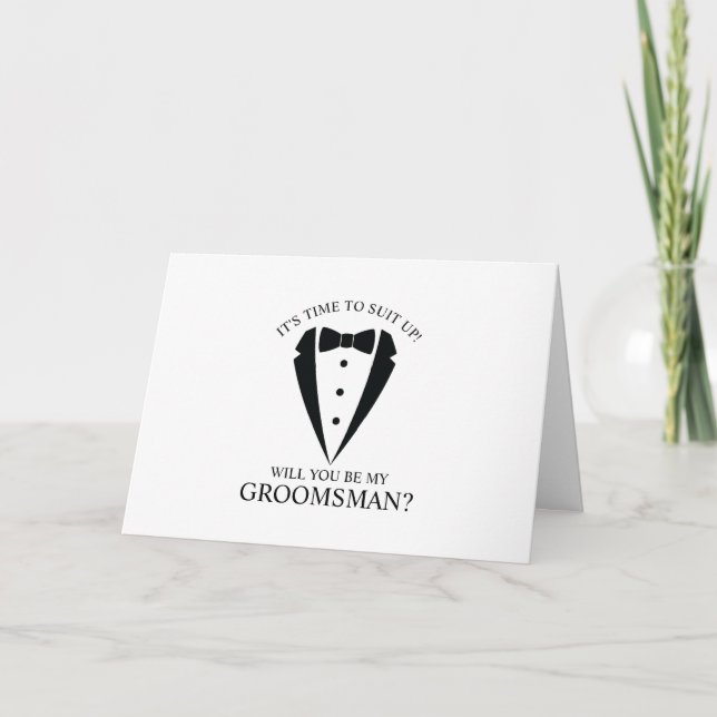 Black Tuxedo Suit Personalized Groomsman Proposal Invitation (Front)