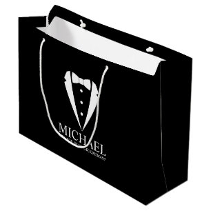 Black Tuxedo Suit Personalized Groomsman Proposal Large Gift Bag