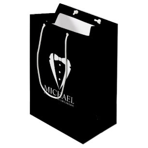 Black Tuxedo Suit Personalized Groomsman Proposal Medium Gift Bag