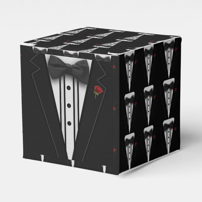 Black Tuxedo with Bow Tie Favor Box (Front Side)