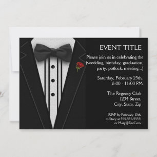 Black Tuxedo with Bow Tie Red Rose Invitation