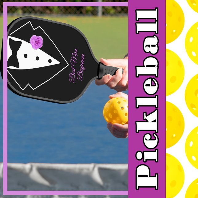 Black Tuxedo with Lavender Flower Personalized Pickleball Paddle (Black Tuxedo with Lavender Flower Personalized Pickleball Paddle to Personalize)
