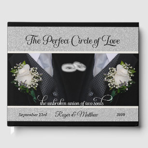 Black Tuxes and Rings Gay Wedding Two Grooms Guest Book