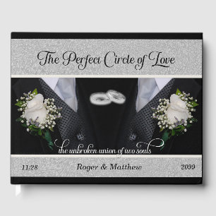 Black Tuxes Gay Wedding Two Grooms Two Photos Guest Book