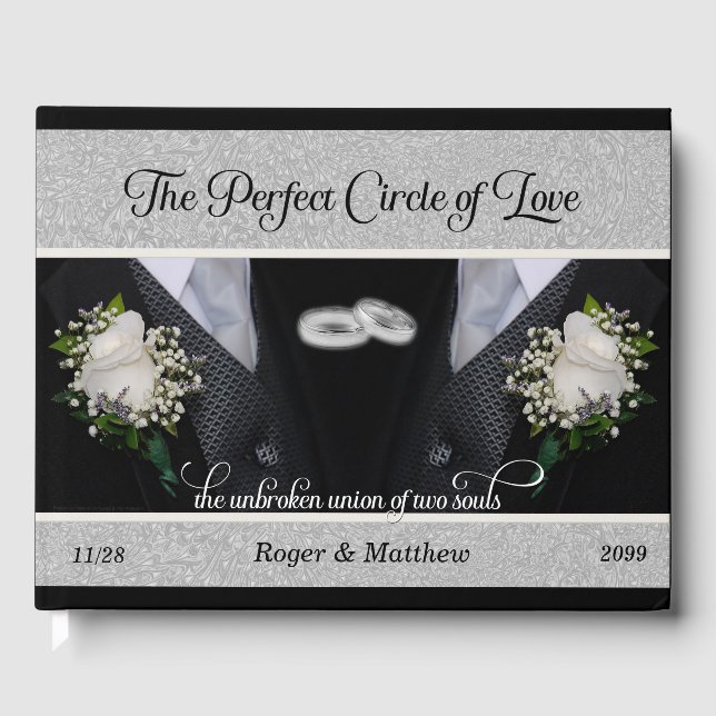 Black Tuxes Gay Wedding Two Grooms Two Photos Guest Book (Front)