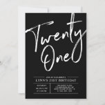 Black Twenty one | Modern 21st Birthday Party Invitation<br><div class="desc">Celebrate your special day with this simple stylish 21st birthday party invitation. This design features chic brush script " Twenty One" with a clean layout in black & white colour combo. More designs available at my shop BaraBomDesign.</div>