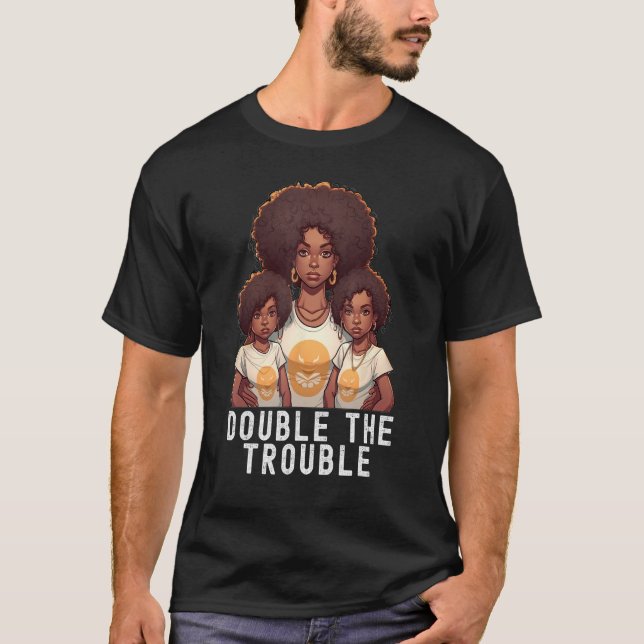 Black Twin Dad Fathers Day Double the trouble  Quo T-Shirt (Front)