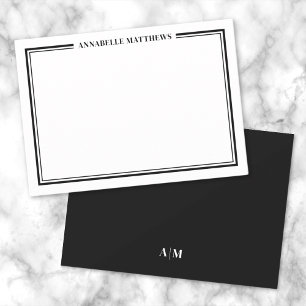 Black Two Border Minimalist Name Monogram Card