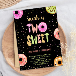 Black Two Sweet Pastel Doughnut Birthday Invitatio Invitation