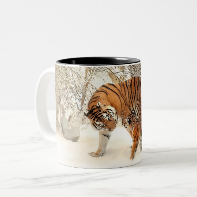 Black Two-Tone Mug with tiger family print (Front Left)