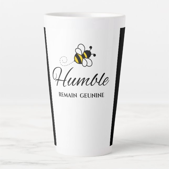  BLACK TWO-TONE REMAIN BEE HUMBLE WHITE CERAMIC  LATTE MUG (Front)