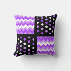 Black/Two-Tone Ultraviolet/White Chevron/Polkadot Throw Pillow