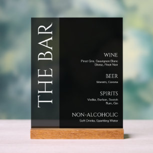 Black Two Tone Wedding Bar Menu Acrylic Sign