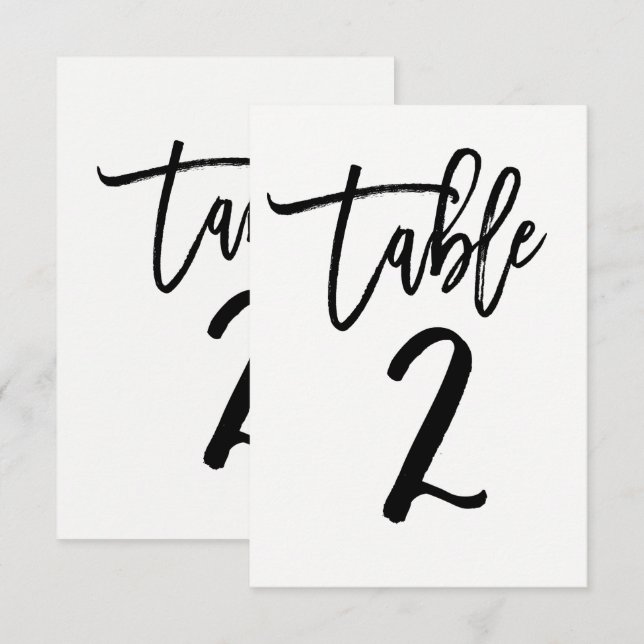 Black Type Trendy Modern Script Table Number 2 (Front/Back)