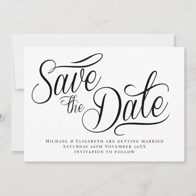 Black Typo Modern White Save The Date  Invitation (Front)