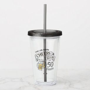Black Typography Cheers And Beers Any Age Birthday Acrylic Tumbler