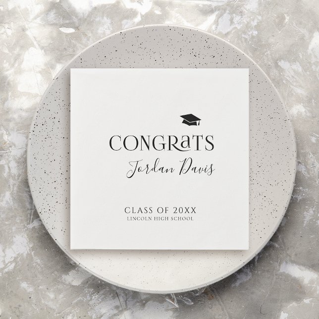Black Typography Congrats Modern Graduate Napkin (Creator Uploaded)