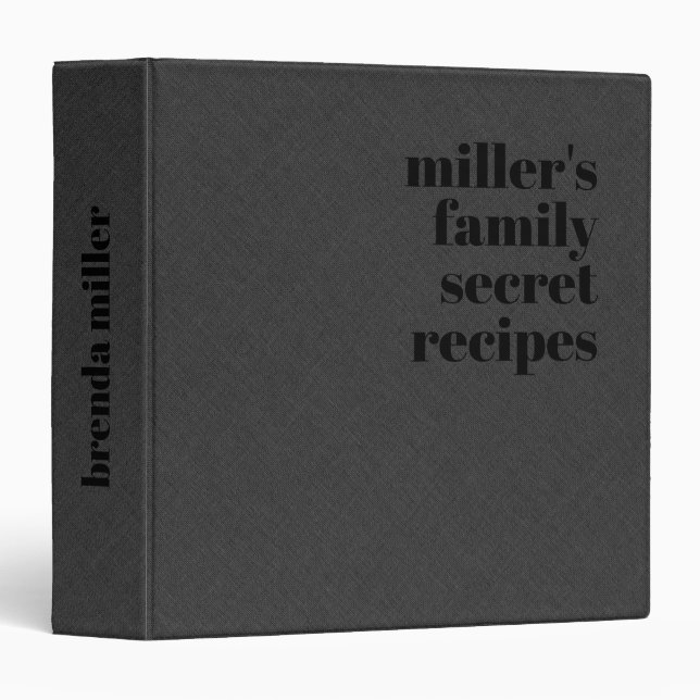 Black Typography Dark Grey Line Family Recipes Binder (Front/Spine)