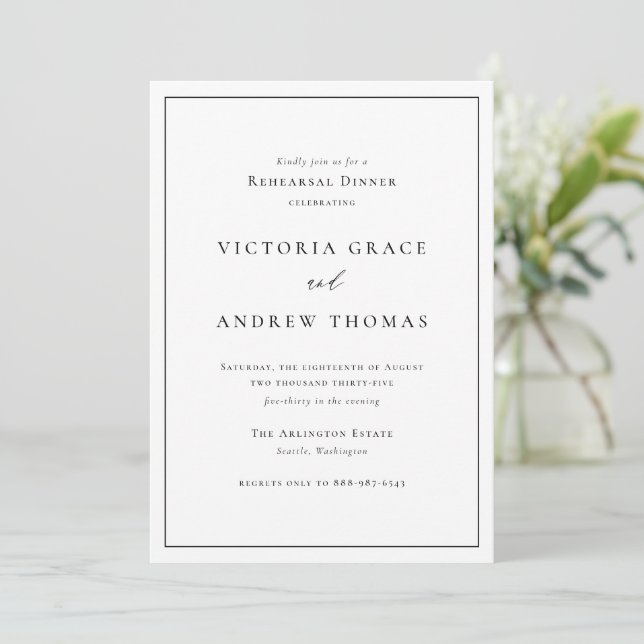 Black Typography Formal Rehearsal Dinner Invitation (Standing Front)