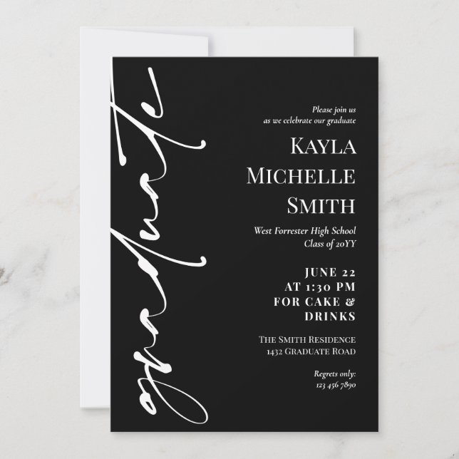 Black Typography Graduation Party Invitation (Front)