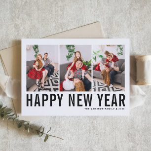 Black Typography Photo Collage Happy New Year Holiday Card