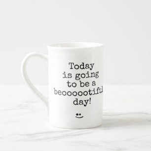 Black Typography Phrase Beooootiful Day Bone China Mug