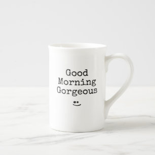 Black Typography Phrase Good Morning Gorgeous Bone China Mug