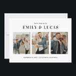 Black Typography Three Photo Collage Save The Date<br><div class="desc">Black Typography Three Photo Collage Save The Date Card | Announce your wedding date with this modern save the date flat card. It features simple typography and three photo collage. This photo save the date is a perfect way to showcase your favourite engagement photos. Perfect for any wedding theme.</div>