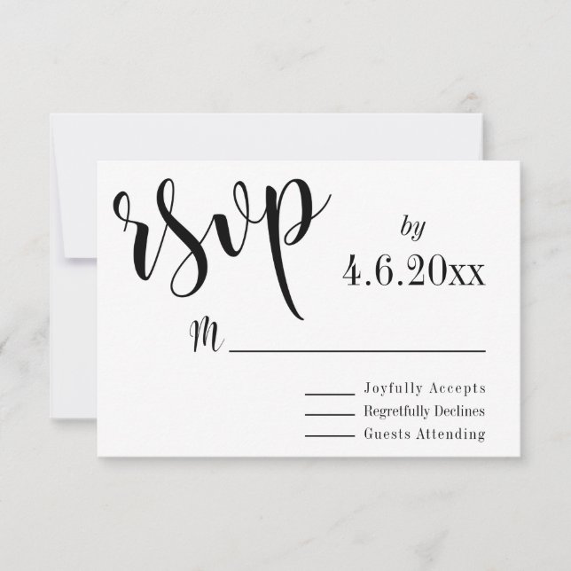 Black Typography w Bokeh Back, Elegant Simple RSVP Card (Front)