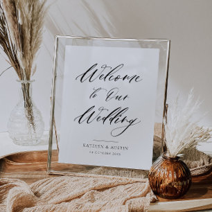 black typography welcome wedding sign