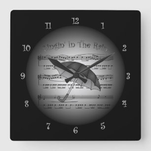 Black Umbrella~Singin’ In The Rain~3-D Sheet Mus Square Wall Clock